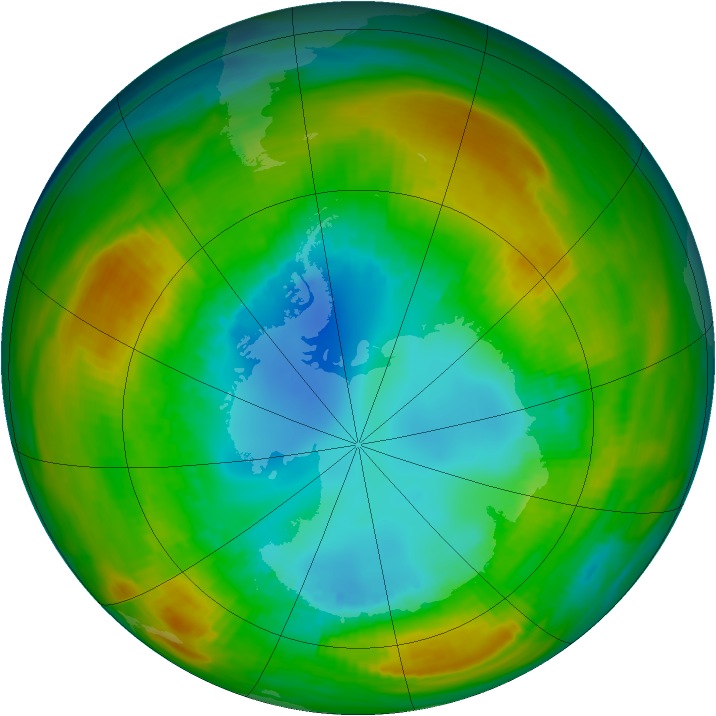 Antarctic ozone map for 16 August 1980